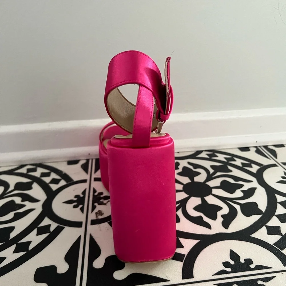 PINK satin wedges / platform heels (NASTYGAL) - Picture 5 of 5